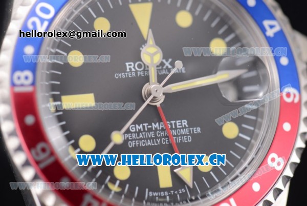 Rolex GMT-Master Asia 2813 Automatic Steel Case with Black Dial Black/Grey Nylon Strap and Red/Blue Bezel - Click Image to Close